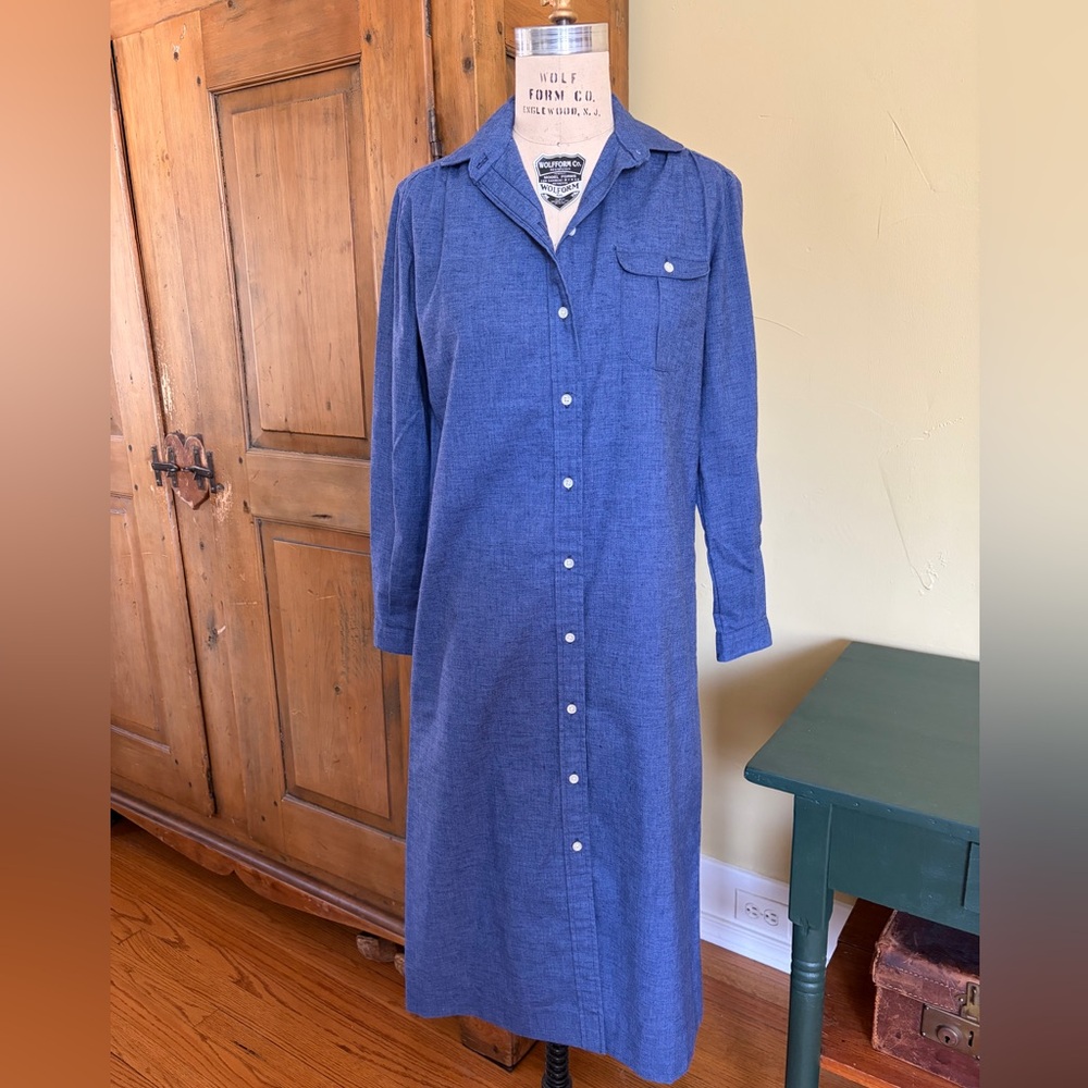 VINTAGE Long Sleeve Blue Utility Shirt Dress